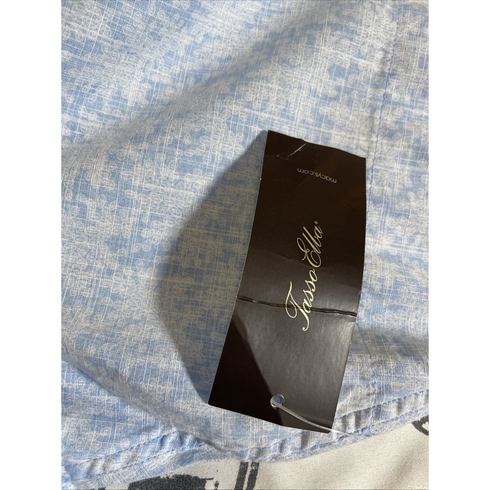 Tasso Elba Blue White Floral Cotton Short Sleeve Button Down Shirt Men's Size L - Picture 6 of 11